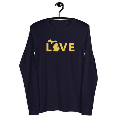 Michigan 'Love' T-Shirt (Geometric Sans Font - Gold/Navy) | Unisex Long Sleeve