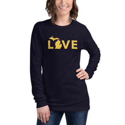 Michigan 'Love' T-Shirt (Geometric Sans Font - Gold/Navy) | Unisex Long Sleeve