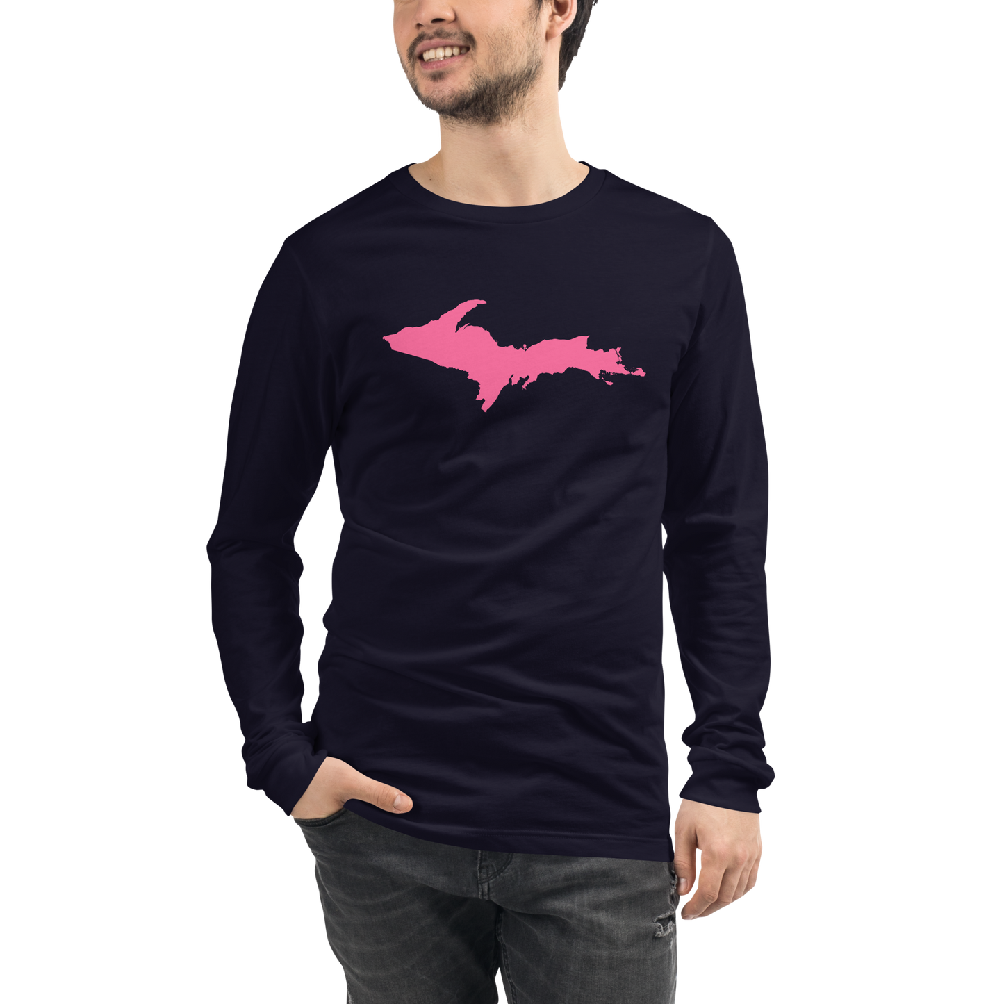 Michigan Upper Peninsula T-Shirt (w/ Pink UP Outline) | Unisex Long Sleeve