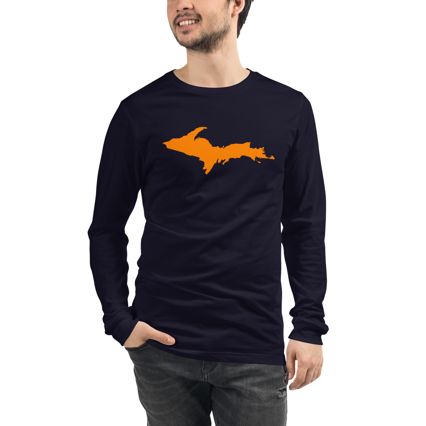 Michigan Upper Peninsula T-Shirt (w/ Orange UP Outline) | Unisex Long Sleeve