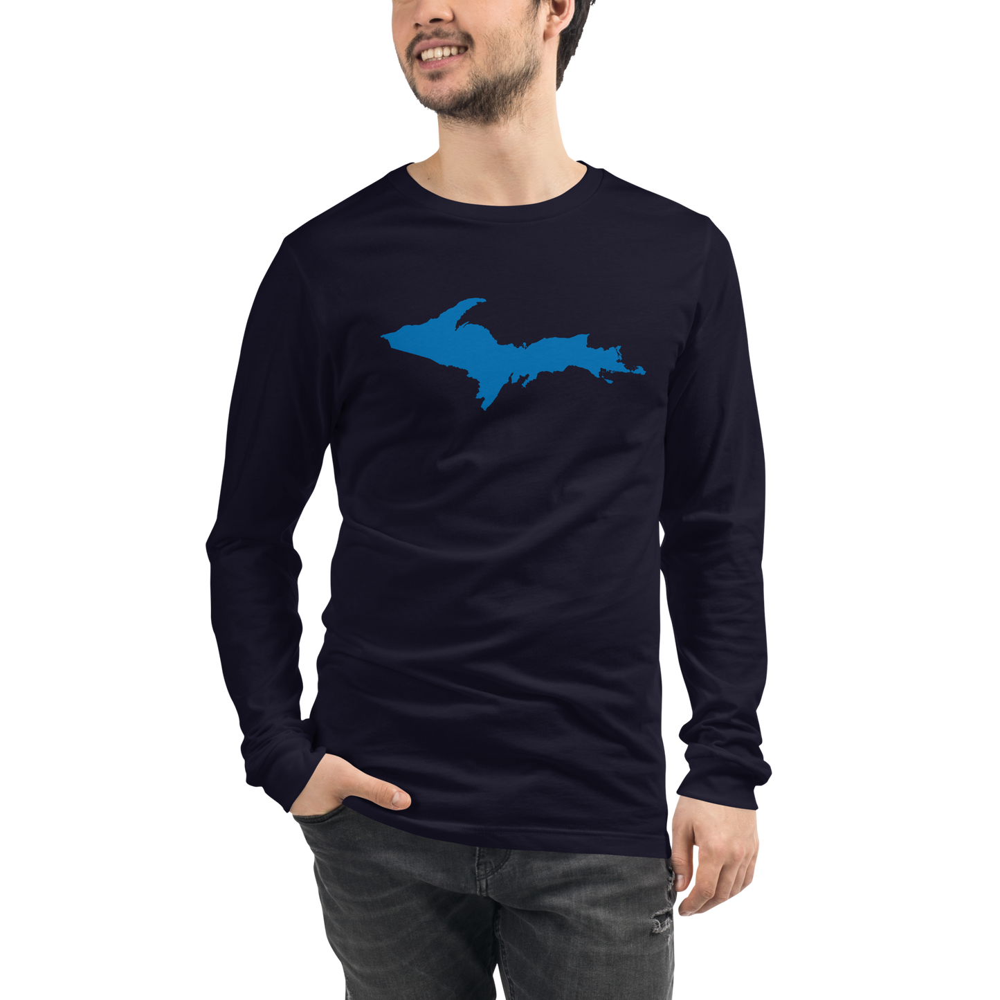 Michigan Upper Peninsula T-Shirt (w/ Azure UP Outline) | Unisex Long Sleeve