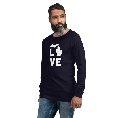 Michigan 'Love' T-Shirt (Geometric Sans Font) | Unisex Long Sleeve