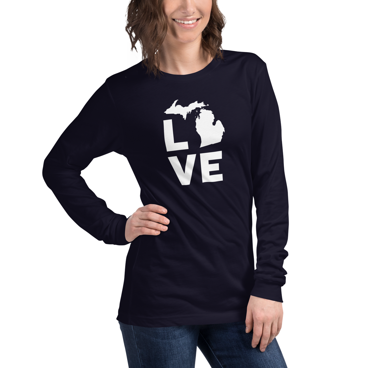 Michigan 'Love' T-Shirt (Geometric Sans Font) | Unisex Long Sleeve