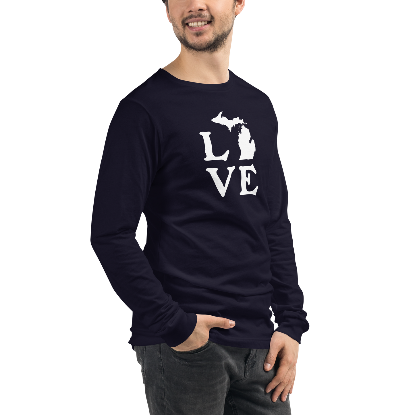 Michigan 'Love' T-Shirt (Woodcut Font) | Unisex Long Sleeve