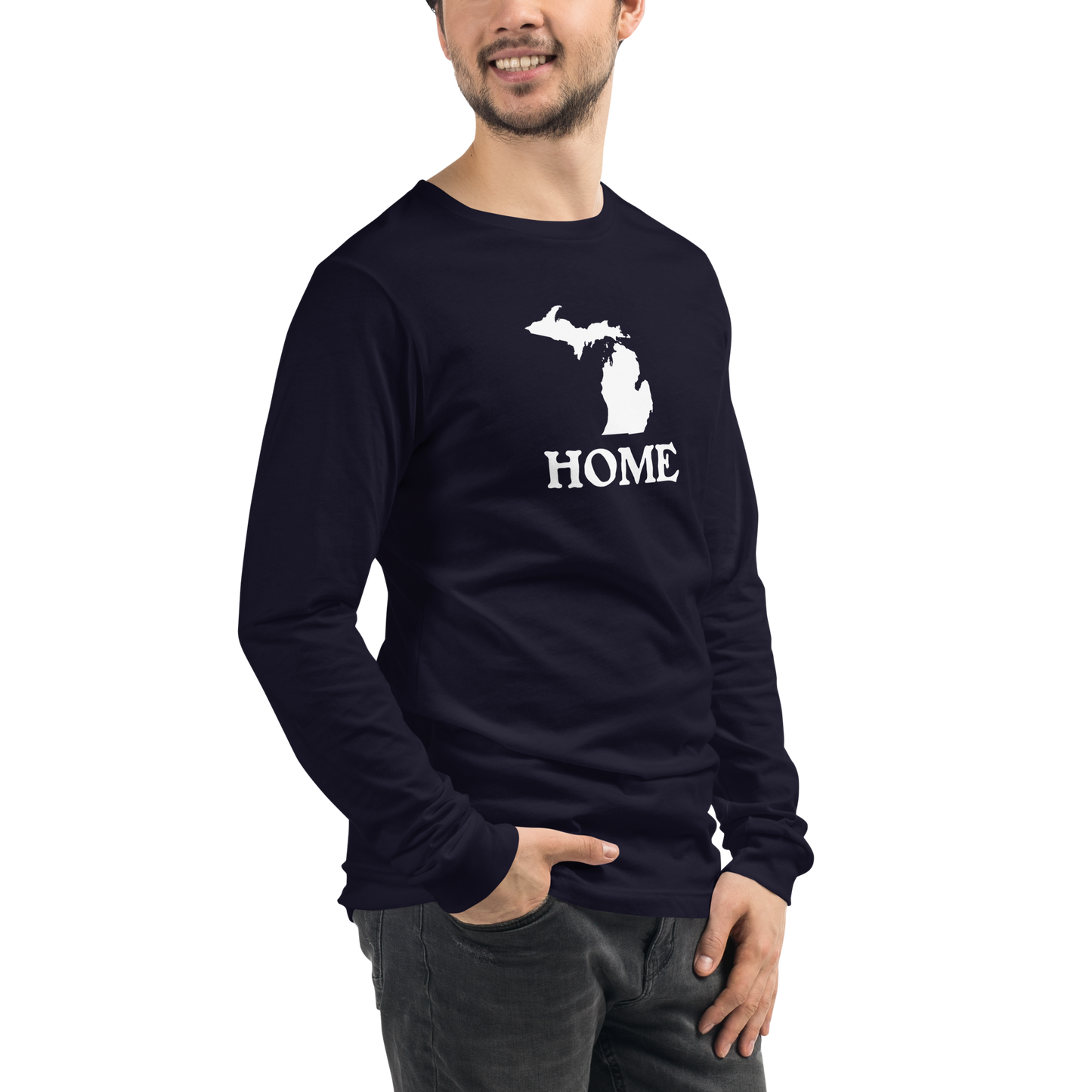 Michigan 'Home' T-Shirt (Woodcut Font) | Unisex Long Sleeve