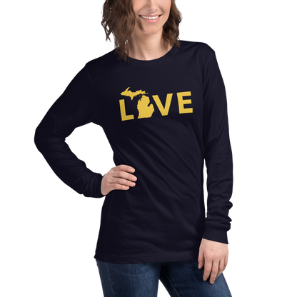 Michigan 'Love' T-Shirt (Geometric Sans Font - Gold/Navy) | Unisex Long Sleeve