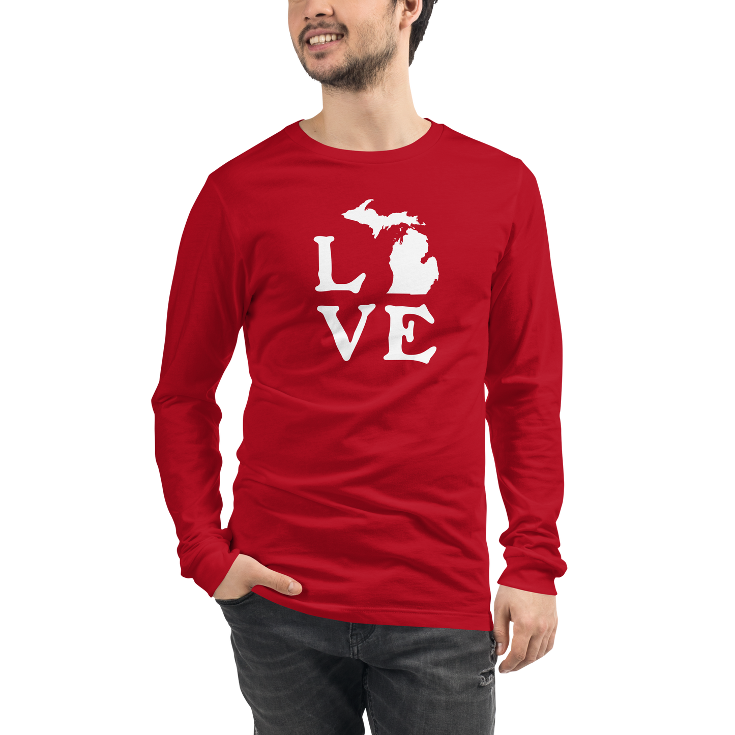 Michigan 'Love' T-Shirt (Woodcut Font) | Unisex Long Sleeve