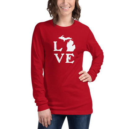 Michigan 'Love' T-Shirt (Woodcut Font) | Unisex Long Sleeve