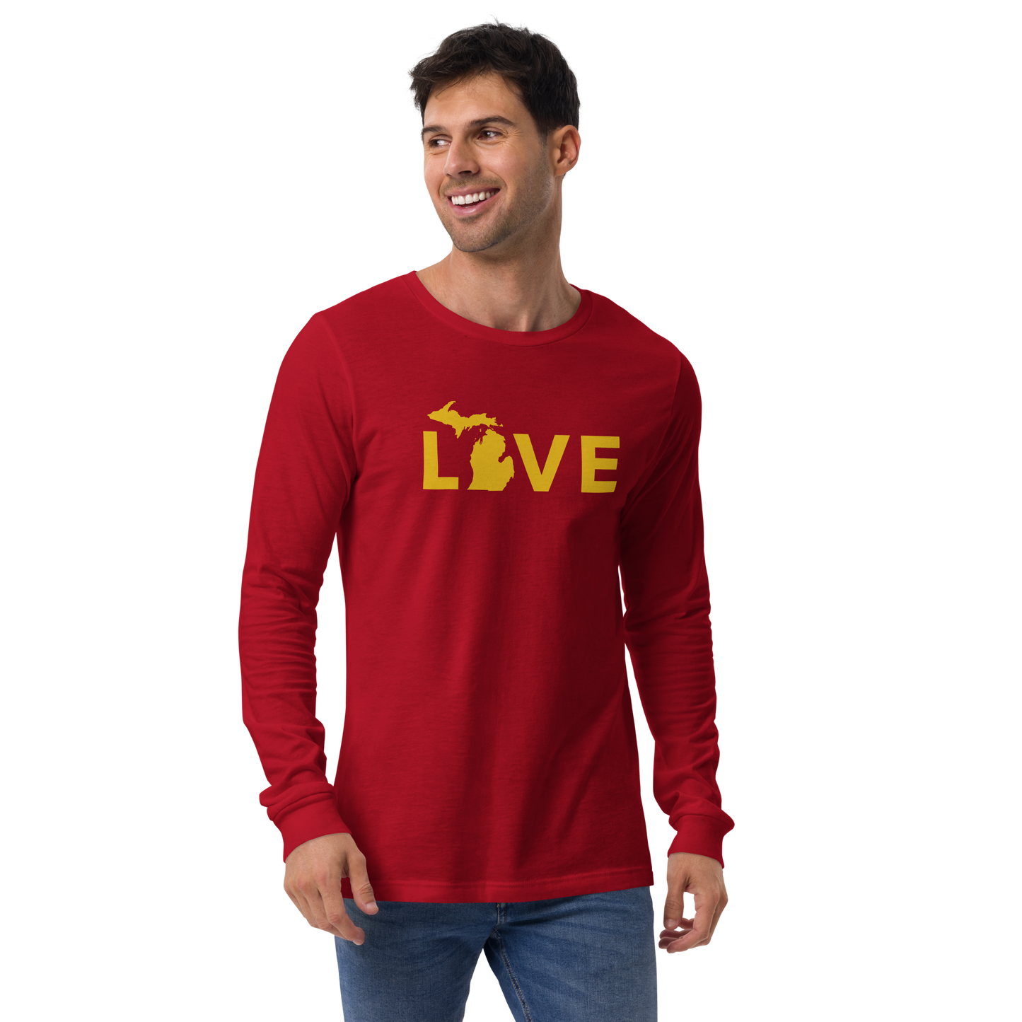 Michigan 'Love' T-Shirt (Geometric Sans Font - Gold/Navy) | Unisex Long Sleeve