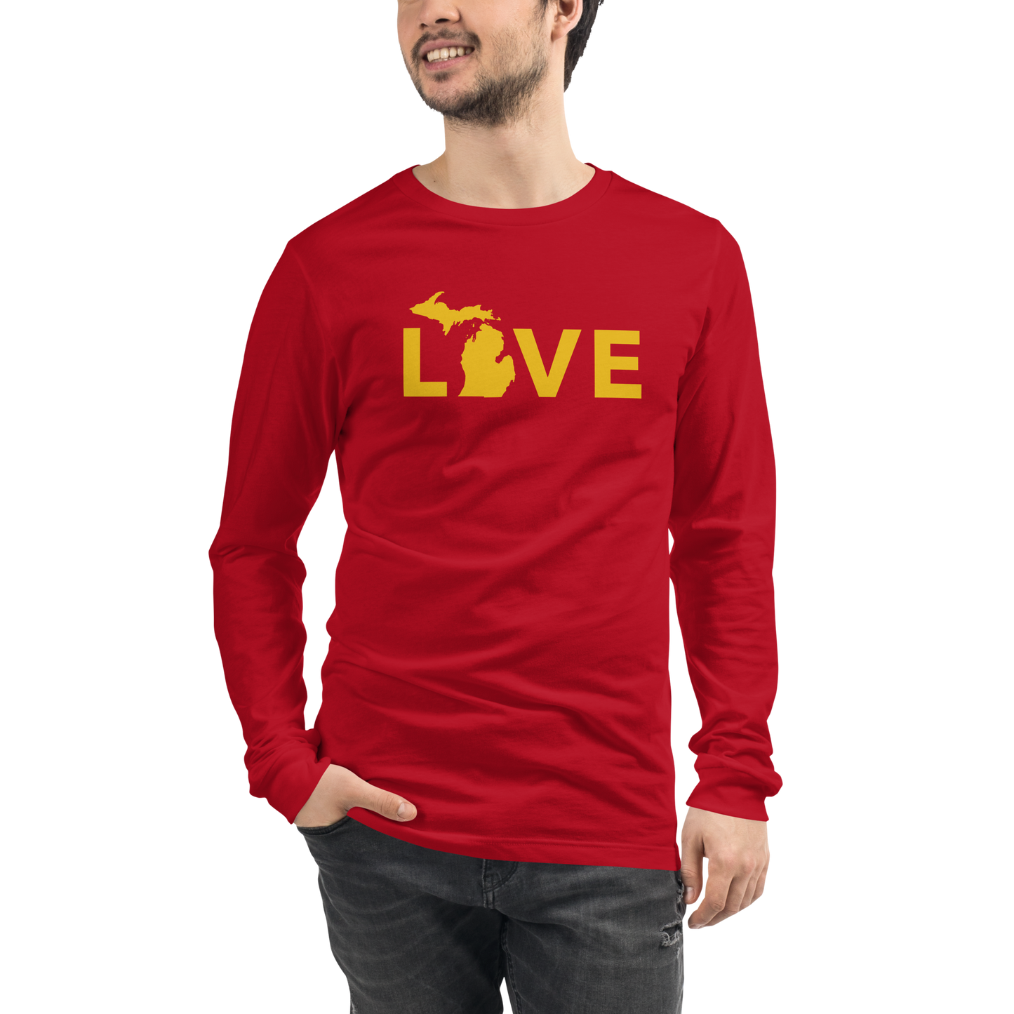 Michigan 'Love' T-Shirt (Geometric Sans Font - Gold/Navy) | Unisex Long Sleeve