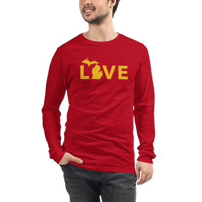 Michigan 'Love' T-Shirt (Geometric Sans Font - Gold/Navy) | Unisex Long Sleeve