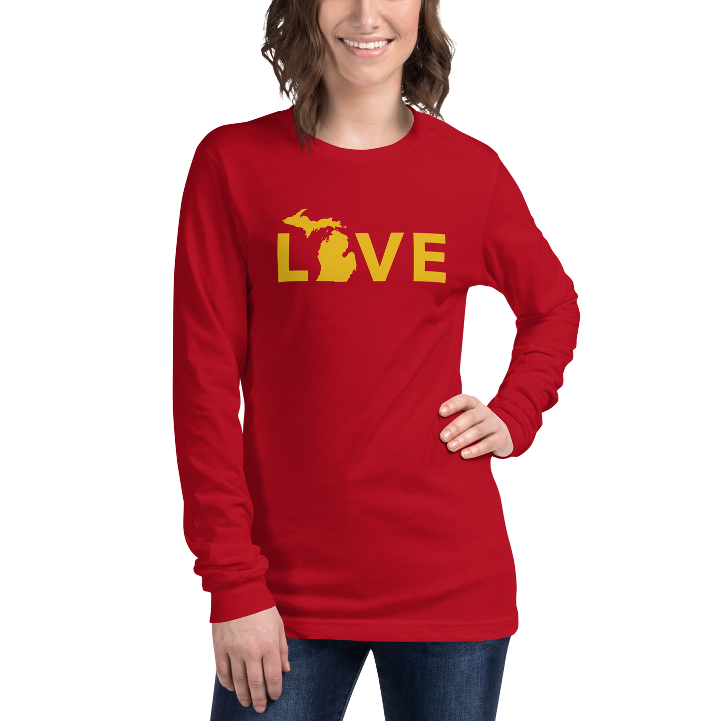 Michigan 'Love' T-Shirt (Geometric Sans Font - Gold/Navy) | Unisex Long Sleeve