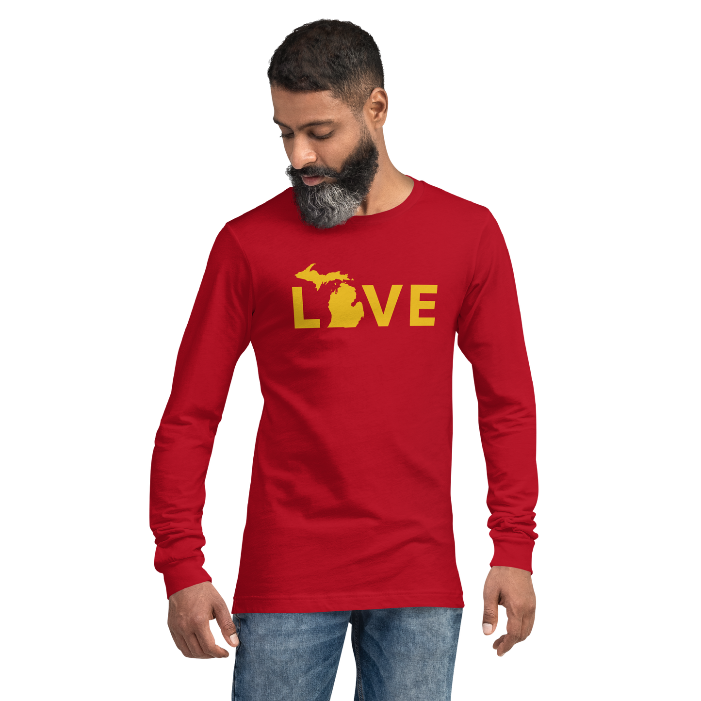 Michigan 'Love' T-Shirt (Geometric Sans Font - Gold/Navy) | Unisex Long Sleeve