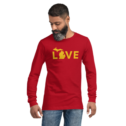 Michigan 'Love' T-Shirt (Geometric Sans Font - Gold/Navy) | Unisex Long Sleeve