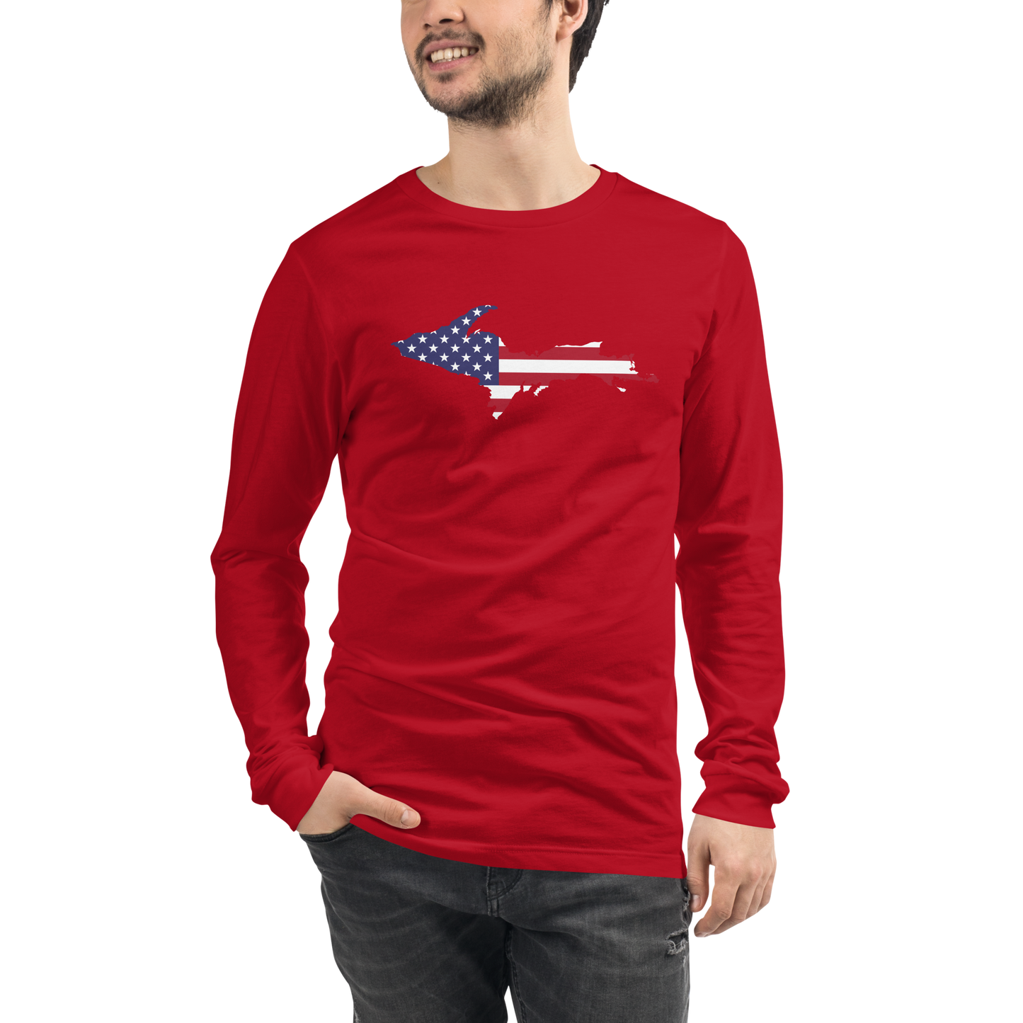 Michigan Upper Peninsula T-Shirt (w/ UP USA Flag Outline) | Unisex Long Sleeve