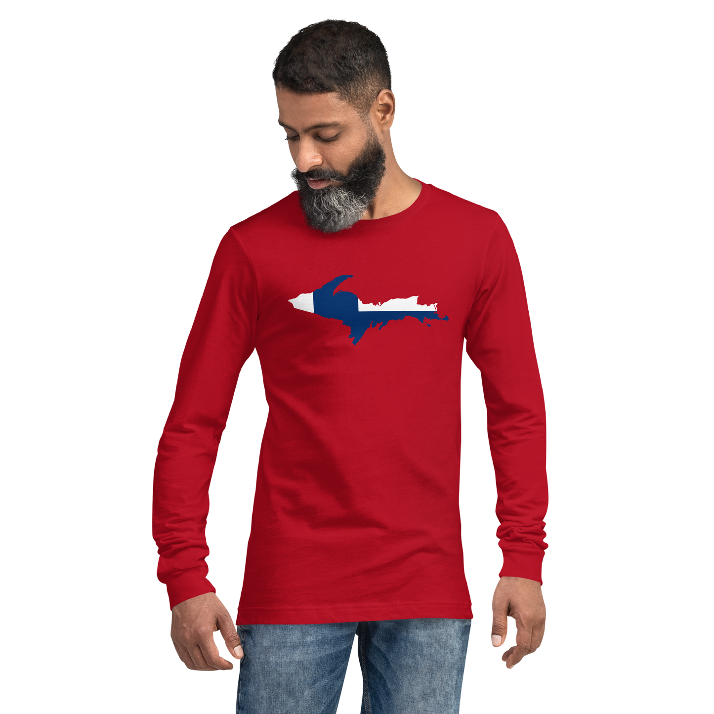 Michigan Upper Peninsula T-Shirt (w/ UP Finland Flag Outline) | Unisex Long Sleeve