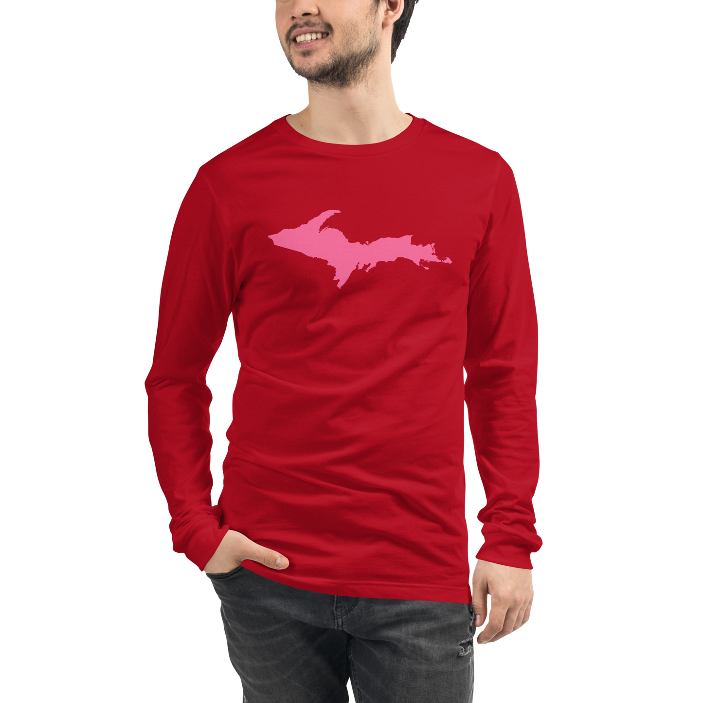 Michigan Upper Peninsula T-Shirt (w/ Pink UP Outline) | Unisex Long Sleeve