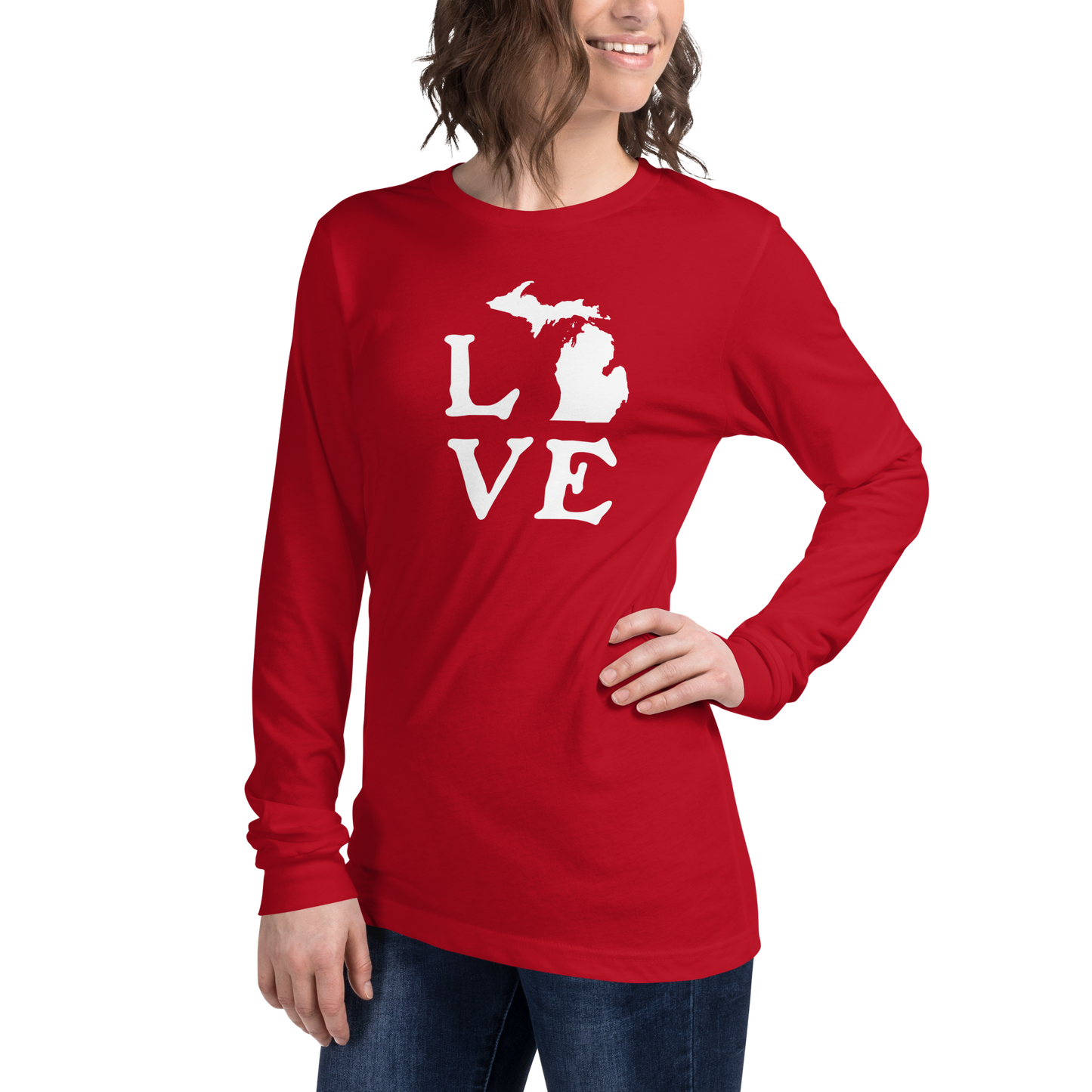 Michigan 'Love' T-Shirt (Woodcut Font) | Unisex Long Sleeve