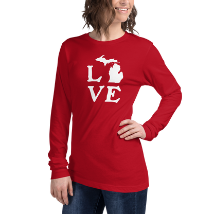 Michigan 'Love' T-Shirt (Woodcut Font) | Unisex Long Sleeve