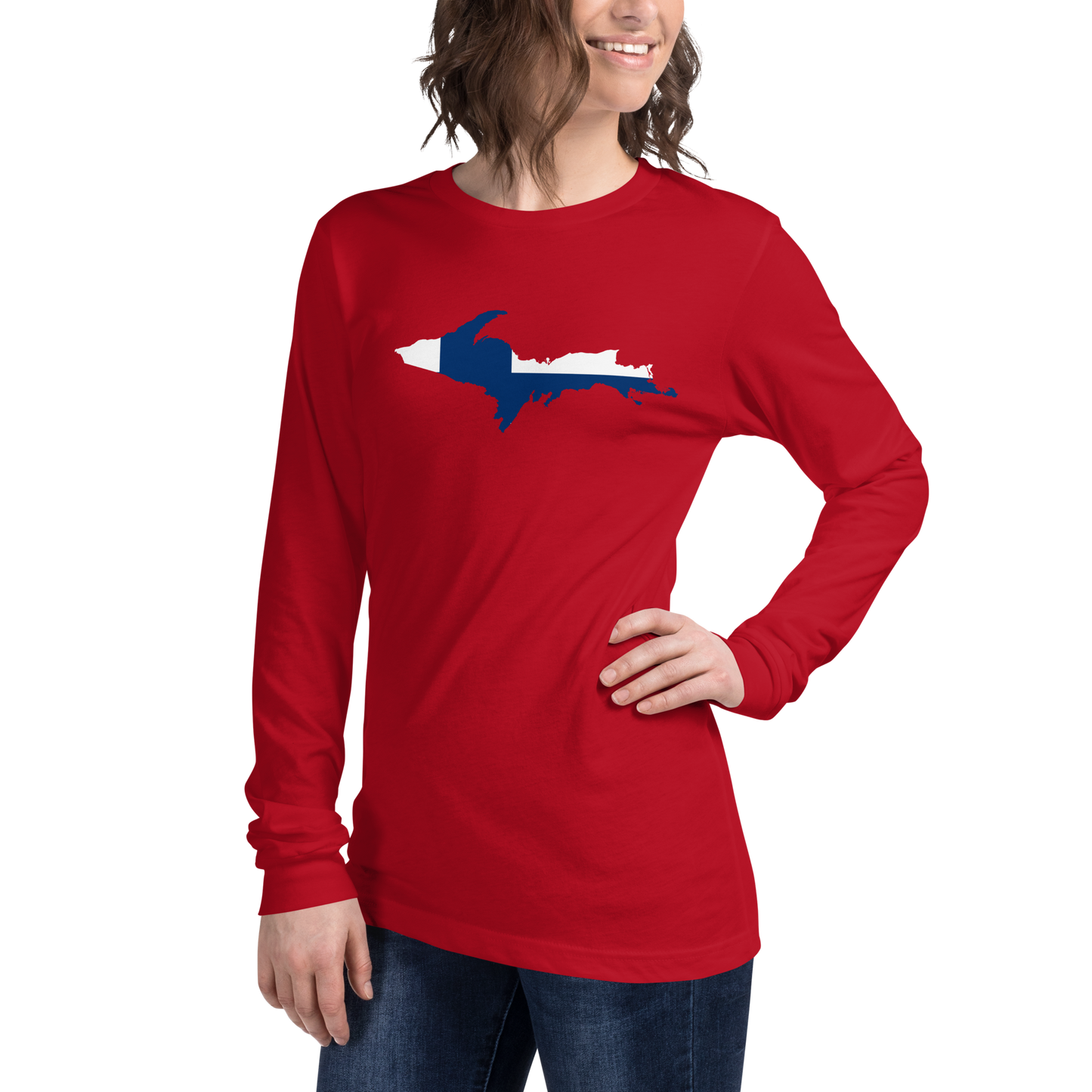 Michigan Upper Peninsula T-Shirt (w/ UP Finland Flag Outline) | Unisex Long Sleeve