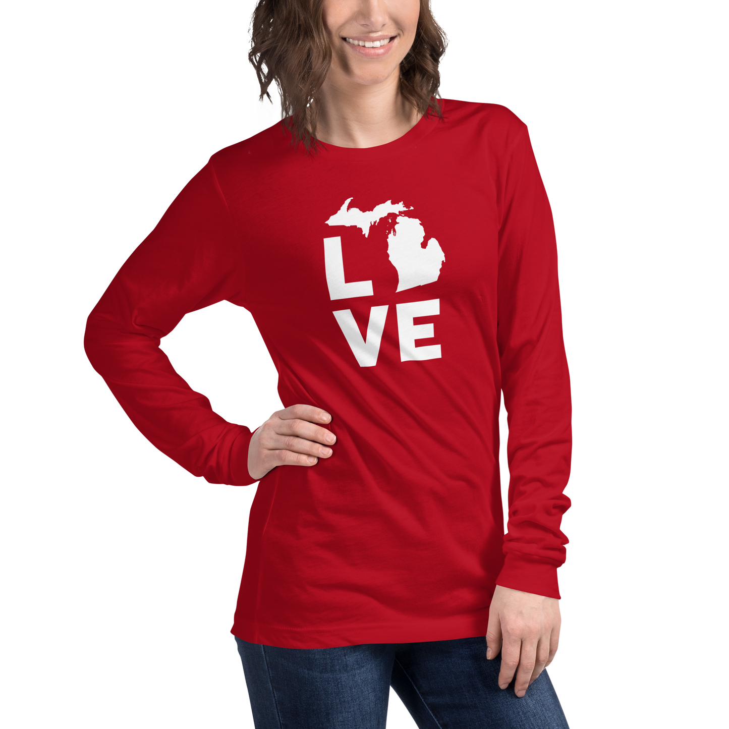 Michigan 'Love' T-Shirt (Geometric Sans Font) | Unisex Long Sleeve