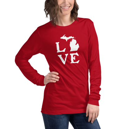 Michigan 'Love' T-Shirt (Woodcut Font) | Unisex Long Sleeve