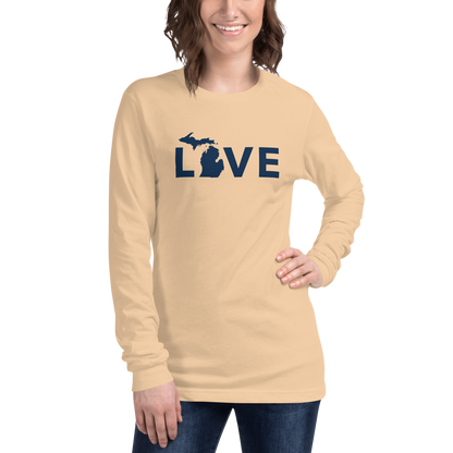 Michigan 'Love' T-Shirt (Geometric Sans Font - Gold/Navy) | Unisex Long Sleeve