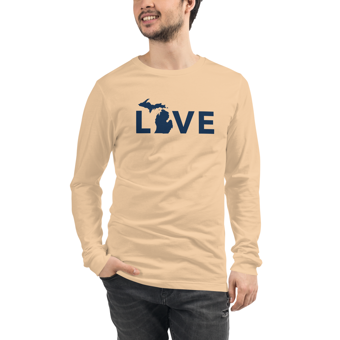 Michigan 'Love' T-Shirt (Geometric Sans Font - Gold/Navy) | Unisex Long Sleeve