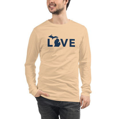 Michigan 'Love' T-Shirt (Geometric Sans Font - Gold/Navy) | Unisex Long Sleeve