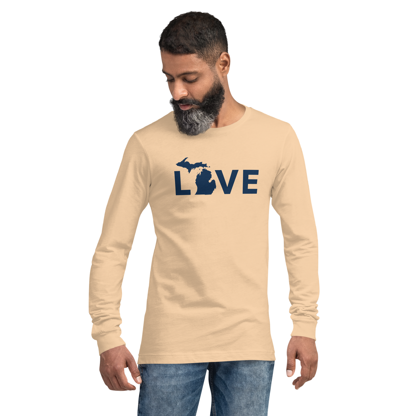 Michigan 'Love' T-Shirt (Geometric Sans Font - Gold/Navy) | Unisex Long Sleeve