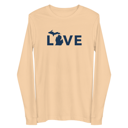 Michigan 'Love' T-Shirt (Geometric Sans Font - Gold/Navy) | Unisex Long Sleeve