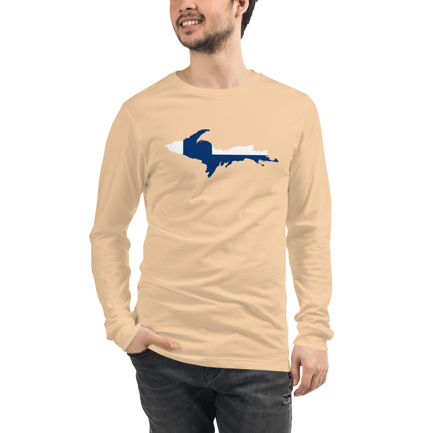 Michigan Upper Peninsula T-Shirt (w/ UP Finland Flag Outline) | Unisex Long Sleeve