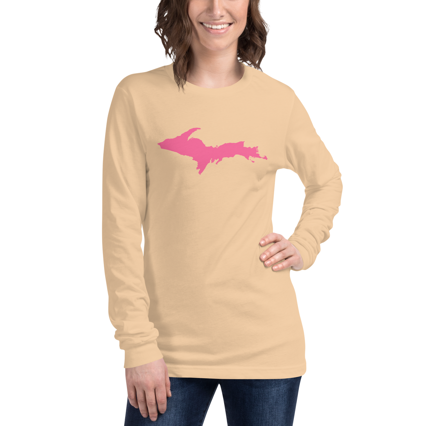 Michigan Upper Peninsula T-Shirt (w/ Pink UP Outline) | Unisex Long Sleeve