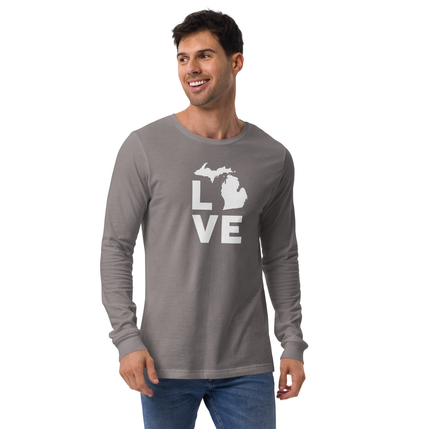 Michigan 'Love' T-Shirt (Geometric Sans Font) | Unisex Long Sleeve