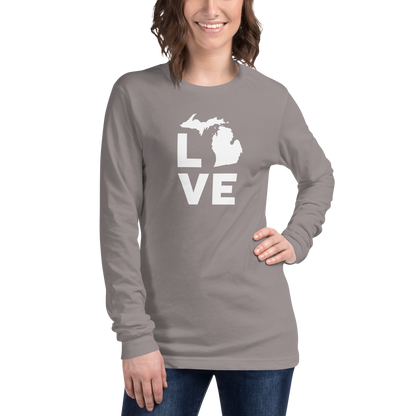 Michigan 'Love' T-Shirt (Geometric Sans Font) | Unisex Long Sleeve