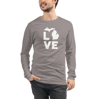 Michigan 'Love' T-Shirt (Geometric Sans Font) | Unisex Long Sleeve