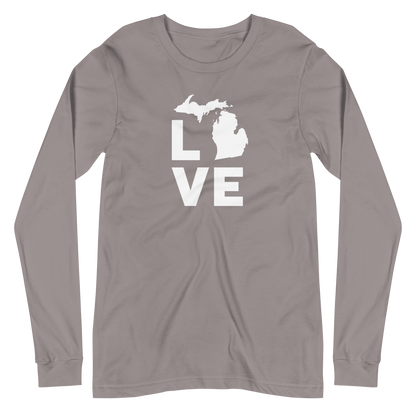 Michigan 'Love' T-Shirt (Geometric Sans Font) | Unisex Long Sleeve