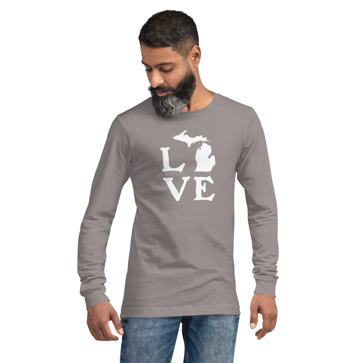 Michigan 'Love' T-Shirt (Woodcut Font) | Unisex Long Sleeve