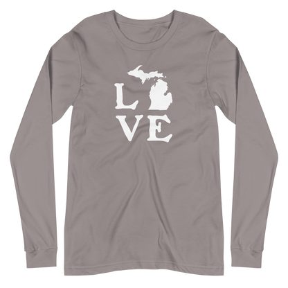 Michigan 'Love' T-Shirt (Woodcut Font) | Unisex Long Sleeve