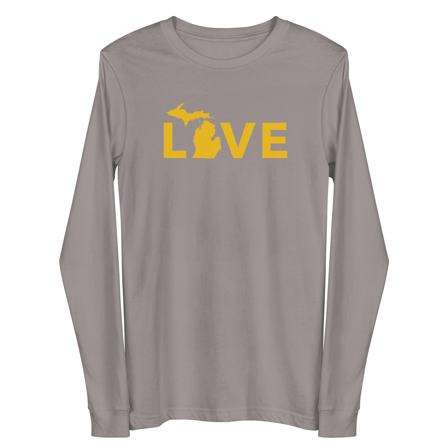 Michigan 'Love' T-Shirt (Geometric Sans Font - Gold/Navy) | Unisex Long Sleeve