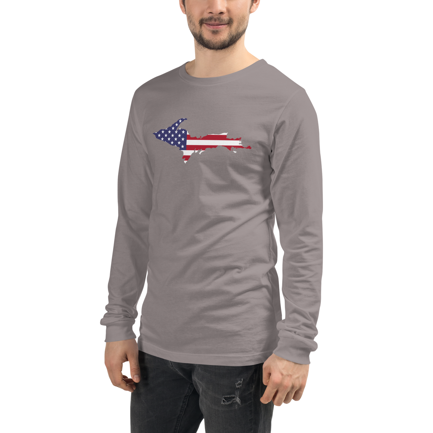 Michigan Upper Peninsula T-Shirt (w/ UP USA Flag Outline) | Unisex Long Sleeve