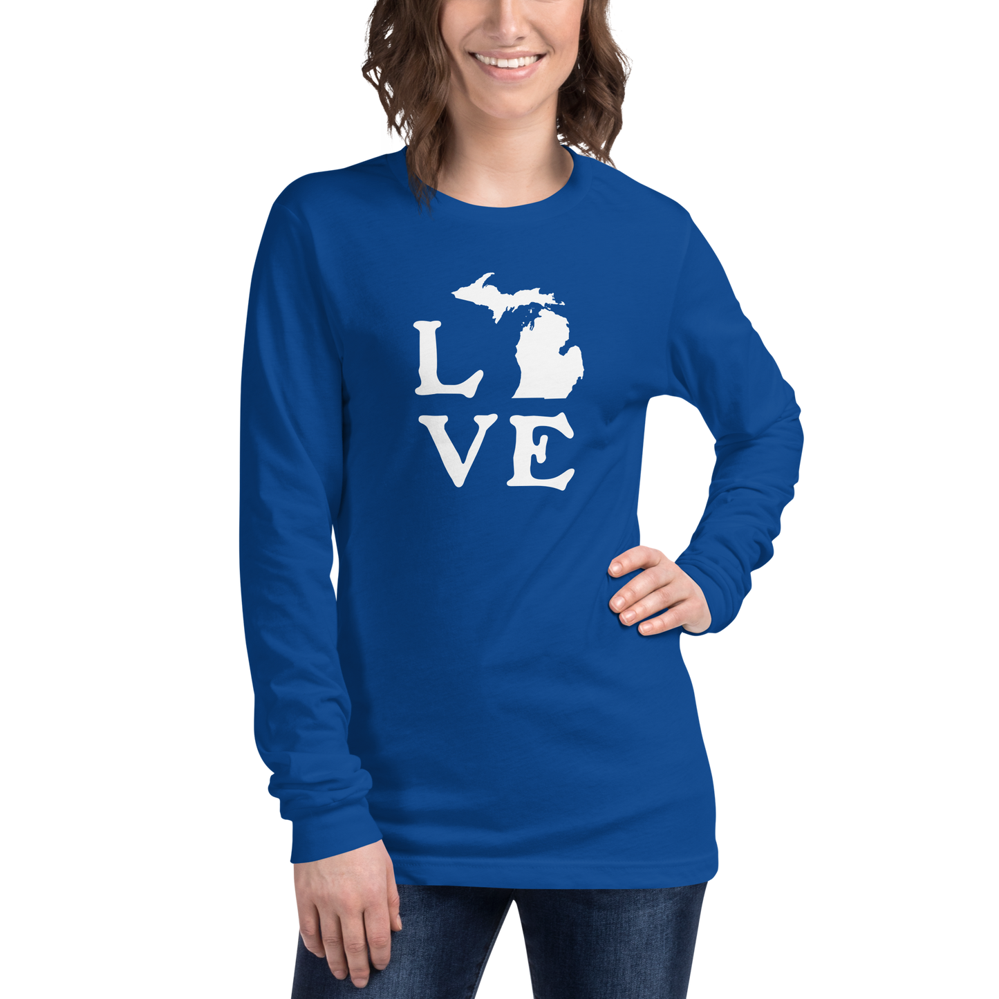 Michigan 'Love' T-Shirt (Woodcut Font) | Unisex Long Sleeve