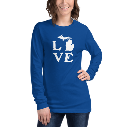 Michigan 'Love' T-Shirt (Woodcut Font) | Unisex Long Sleeve