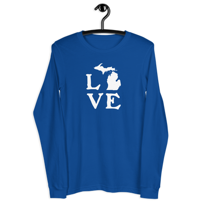 Michigan 'Love' T-Shirt (Woodcut Font) | Unisex Long Sleeve