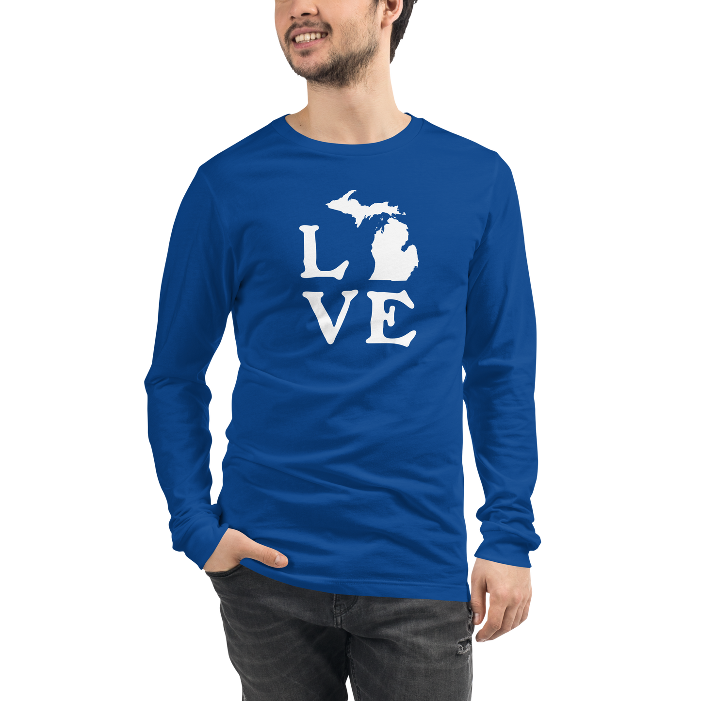 Michigan 'Love' T-Shirt (Woodcut Font) | Unisex Long Sleeve