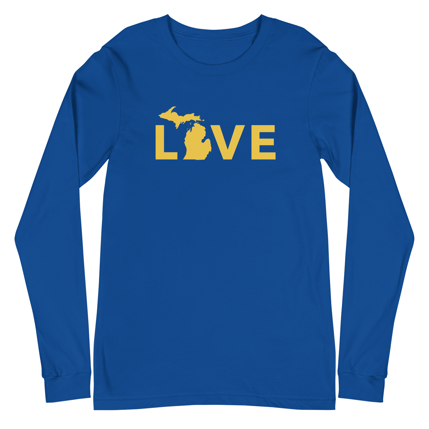 Michigan 'Love' T-Shirt (Geometric Sans Font - Gold/Navy) | Unisex Long Sleeve