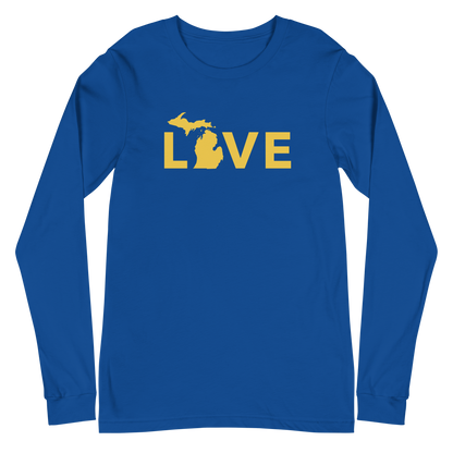 Michigan 'Love' T-Shirt (Geometric Sans Font - Gold/Navy) | Unisex Long Sleeve