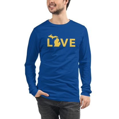 Michigan 'Love' T-Shirt (Geometric Sans Font - Gold/Navy) | Unisex Long Sleeve