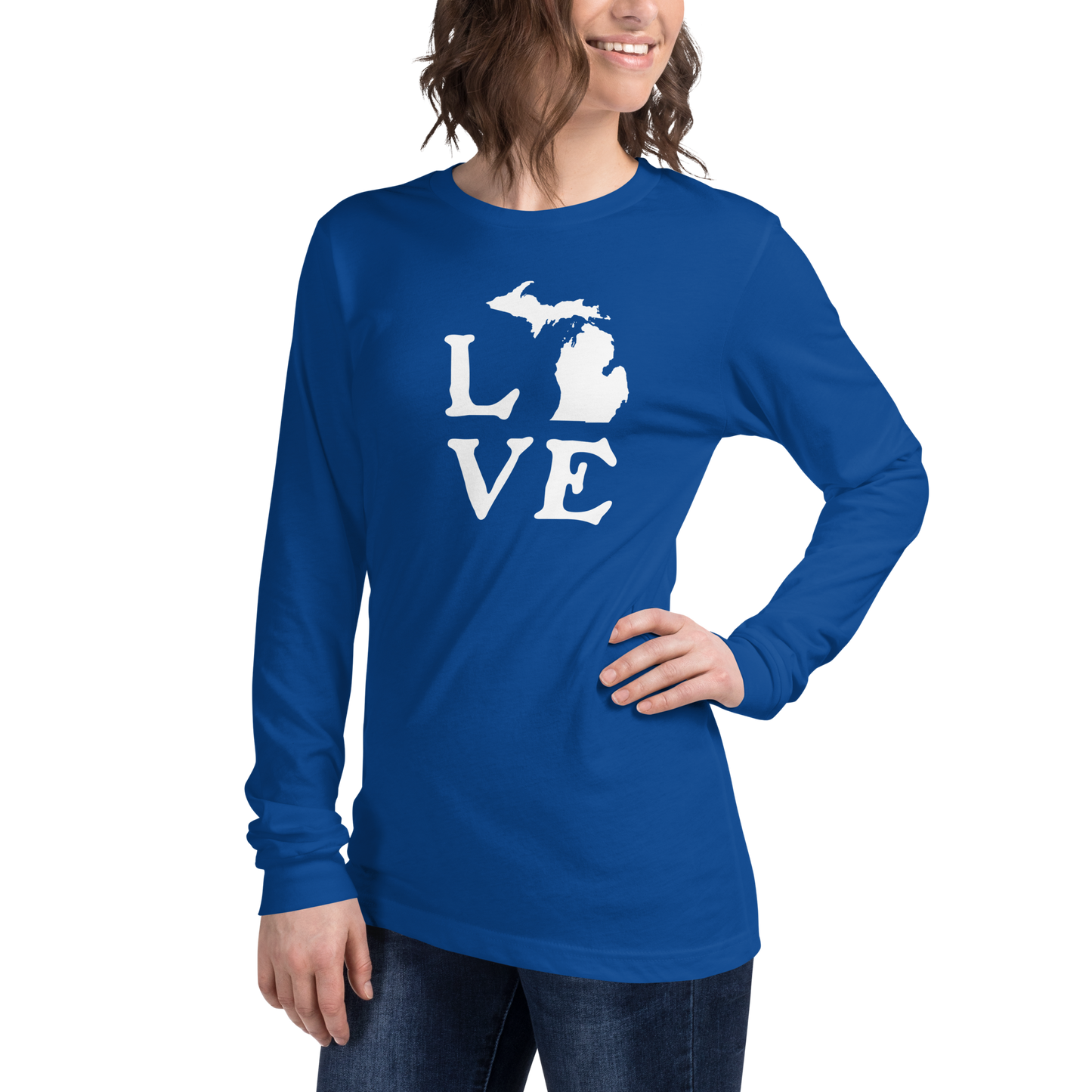 Michigan 'Love' T-Shirt (Woodcut Font) | Unisex Long Sleeve