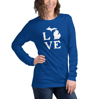 Michigan 'Love' T-Shirt (Woodcut Font) | Unisex Long Sleeve